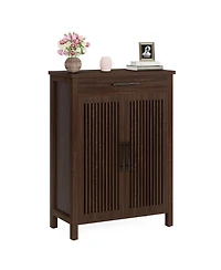 Tribesigns Shoe Cabinet, 5-Tier Shoe Storage Cabinet with Louvered Doors and Drawer, Freestanding Wooden Shoe Rack Organizer with Adjustable Shelves f
