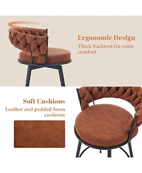Dyhome 28 inch Bar Stools Set of 2, Modern Counter Height Bar Stools, 360° Swivel Suede Fabric Stool Chairs with Woven Back and Footrest