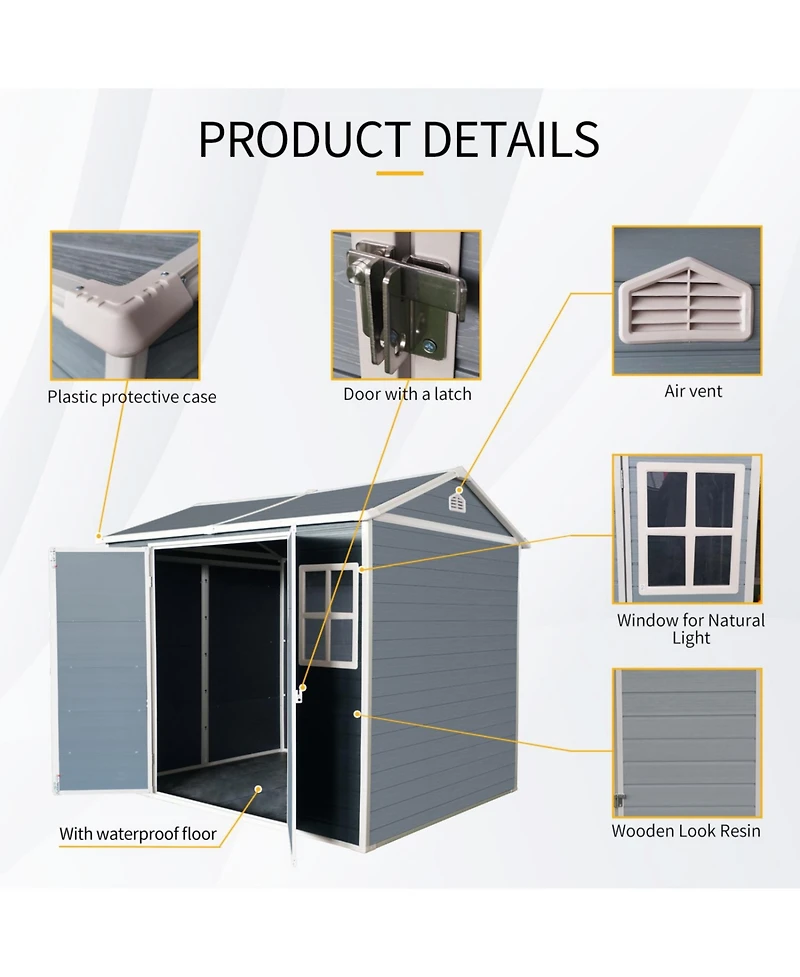 Streamdale 8 x 6 ft Resin Outdoor Storage Shed with Waterproof Floor, Windows, & Lockable Door