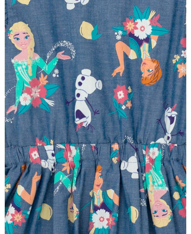 Frozen Toddler Girls Disney Minnie Mouse Mickey Daisy Lilo & Stitch Princess Belle Ariel Chambray Skater Dress