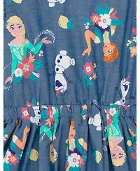 Frozen Toddler Girls Disney Minnie Mouse Mickey Daisy Lilo & Stitch Princess Belle Ariel Chambray Skater Dress