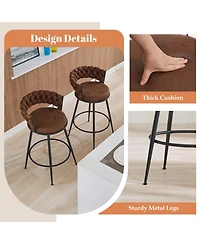 Dyhome 28 inch Bar Stools Set of 3, Modern Counter Height Stools, 360° Swivel Suede Fabric Stool Chairs with Woven Back and Footrest