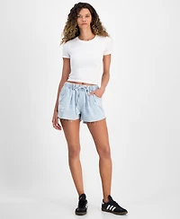 Indigo Rein Juniors' Distressed Drawstring Denim Shorts