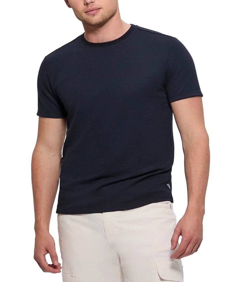 Guess Men's Relaxed Fit Linear Textured Short Sleeve Crewneck T-Shirt