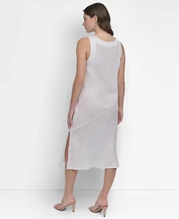 Dkny Women's Linen Sleeveless Studded V-Neck Dress