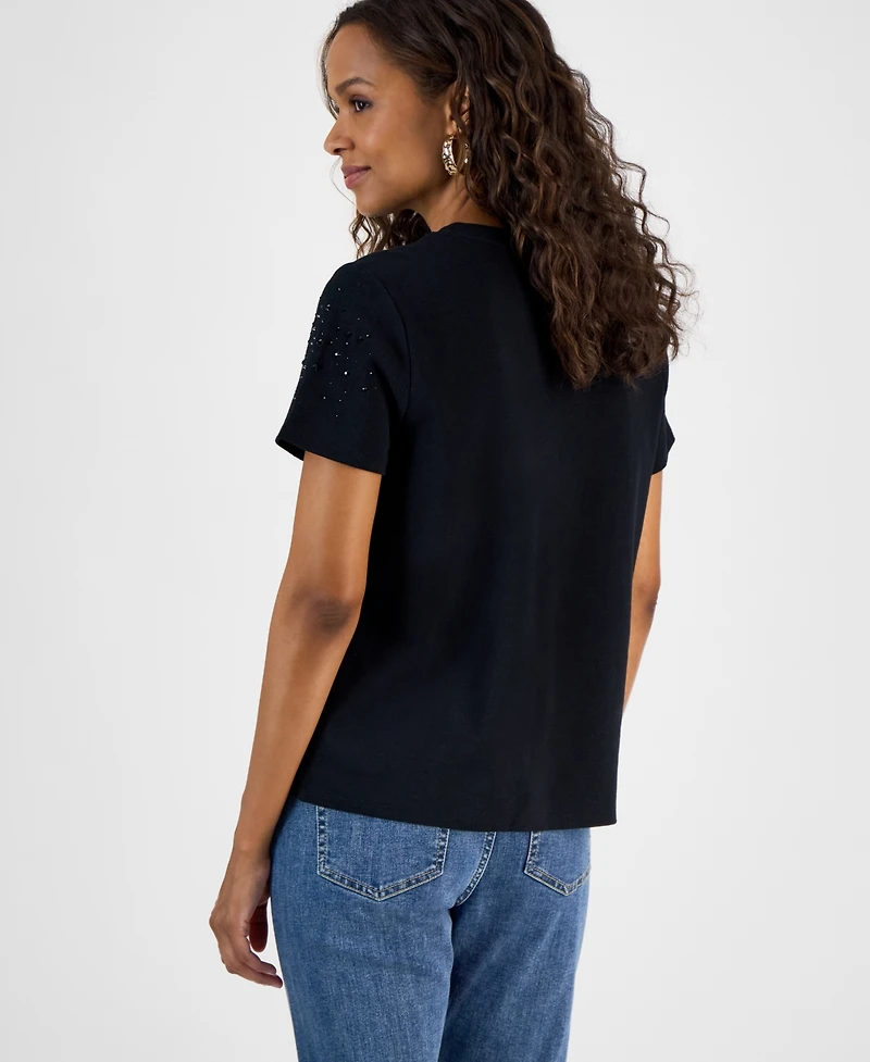 I.n.c. International Concepts Petite Cotton Embellished Top, Exclusively at Macy's