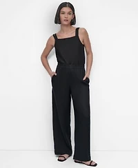 Dkny Womens Linen Tie Strap Tank Top Wide Leg Pull On Pants