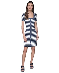 Karl Lagerfeld Paris Women's Stripe-Knit Square-Neck Dress