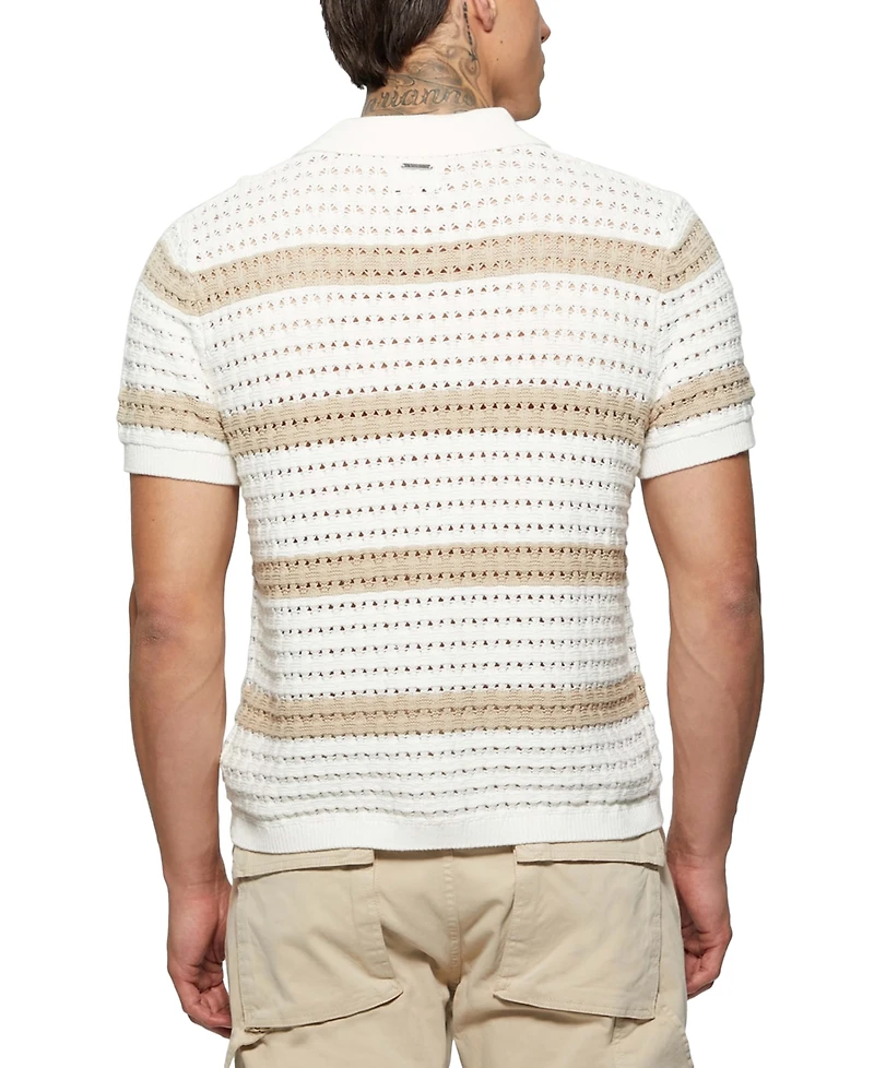 Guess Men's Joshua Relaxed Fit Short Sleeve Button-Front Striped Sweater