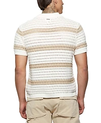Guess Men's Joshua Relaxed Fit Short Sleeve Button-Front Striped Sweater
