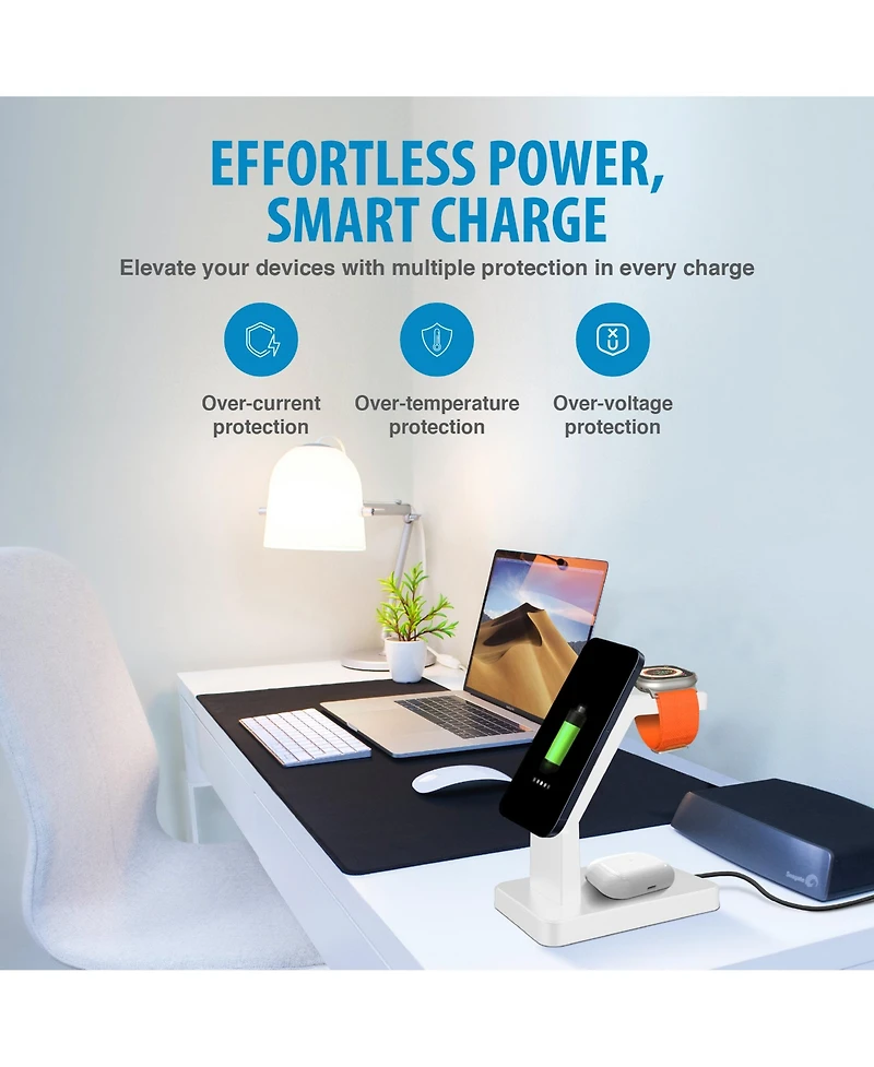 Brookstone 3-In-1 Wireless Charging Station for Phone, Apple Watch, and Apple Airpods with 4ft Cable
