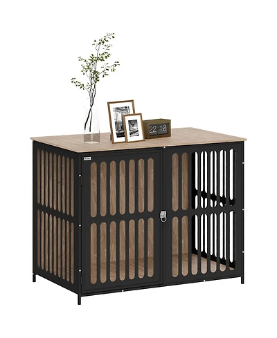 PawHut 39" Dog Crate Furniture with Anti-Chew Resist Mesh for Large Dogs