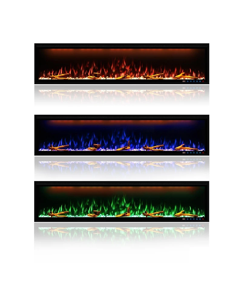 Smart 74" Wall-Mounted Electric Fireplace with Realistic Flame Effects, Dual Heating, and Alexa Compatibility