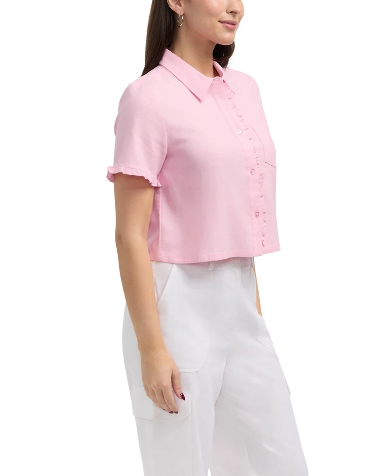 Ellen Tracy Women's Button Front Shirt with Ruffle Detail
