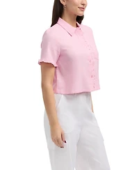 Ellen Tracy Women's Button Front Shirt with Ruffle Detail