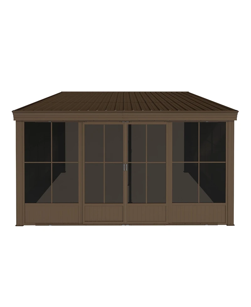 Mondawe 12x14FT Wall Mounted Sunroom，Lean-to Gazebo Sun Room for Deck Patio
