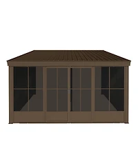 Mondawe 12x14FT Wall Mounted Sunroom，Lean-to Gazebo Sun Room for Deck Patio