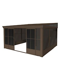 Mondawe 12x14FT Wall Mounted Sunroom，Lean-to Gazebo Sun Room for Deck Patio