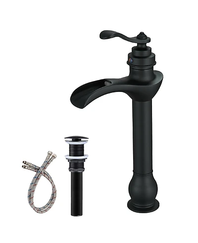Waterfall Single Hole Single-Handle Vessel Bathroom Faucet With Pop-up Drain Assembly Polished Chrome