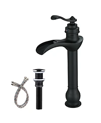 Waterfall Single Hole Single-Handle Vessel Bathroom Faucet With Pop-up Drain Assembly Polished Chrome