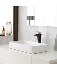 Waterfall Single Hole Single Handle Bathroom Vessel Sink Faucet With Pop-up Drain Assembly in Matte Black