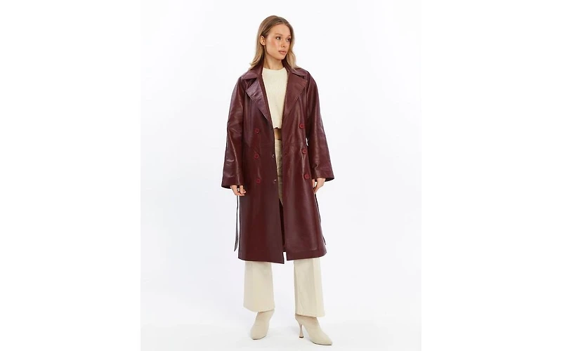 Furniq Uk Women's Leather Trench Coat