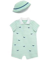 Little Me Baby Boys 2-Pc. Embroidered Cotton Romper & Bucket Hat Set