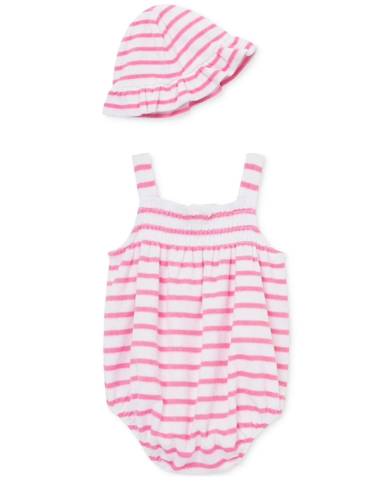 Little Me Baby Girls 2-Pc. Stripe Terry Bubble Romper & Bucket Hat Set