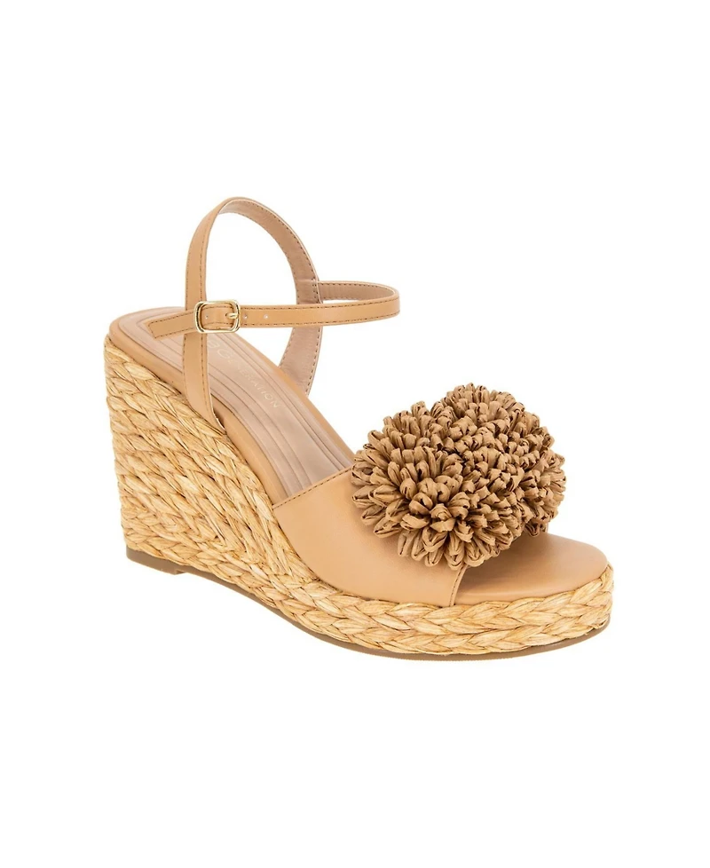 BCBGeneration Women's Erika Raffia Flower Wedge Sandals