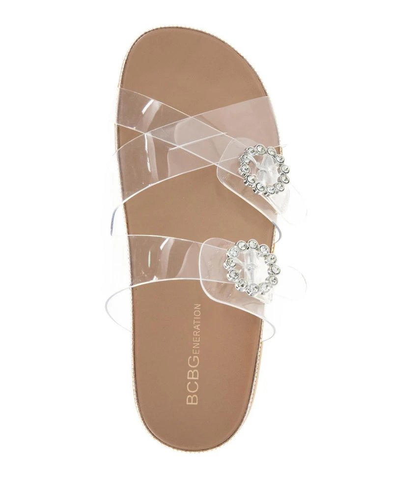 BCBGeneration Women's Jia Rhinestone Buckle Flat Sandals