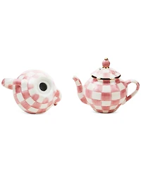 Mackenzie-Childs Rosy Check Teapot Salt & Pepper Set