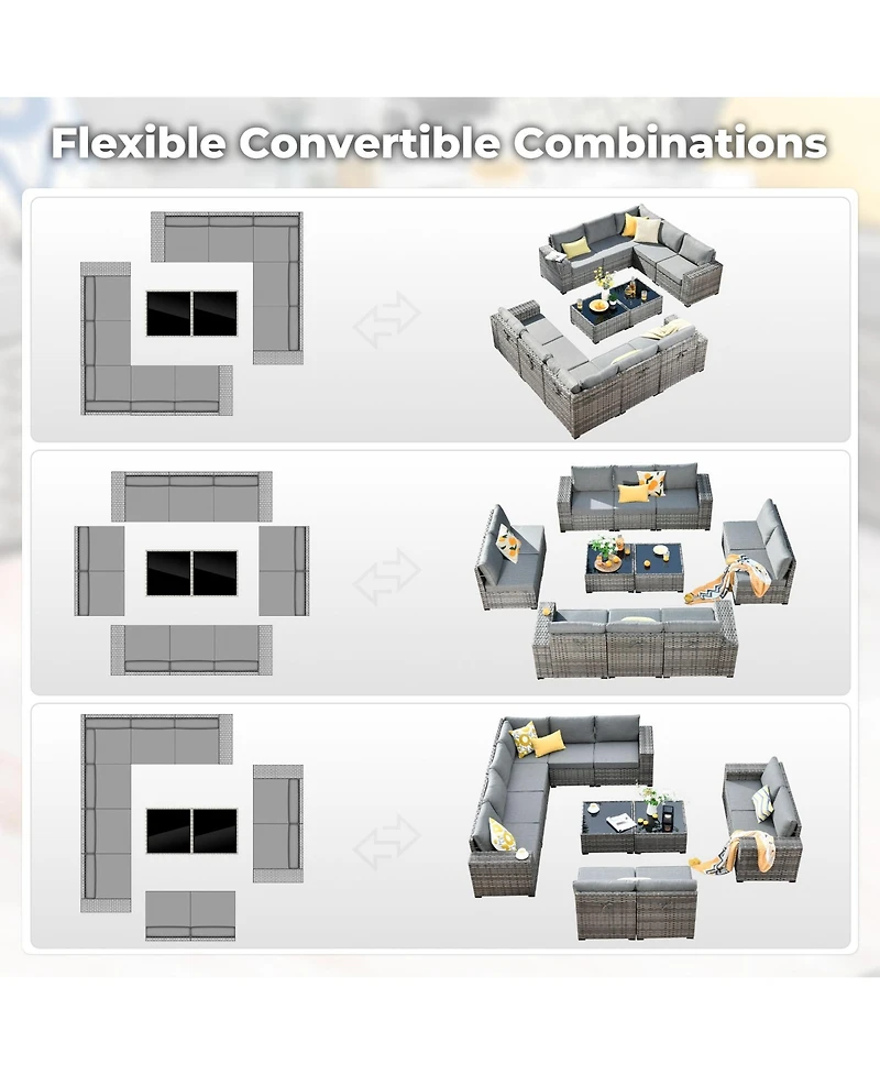Xizzi Patio Furniture Set,12 Pieces Outdoor Sectional Sofa Couch Set,Patio Conversation Set with Modular Wicker Deep Seat Chairs,Comfy Cushions,Side T