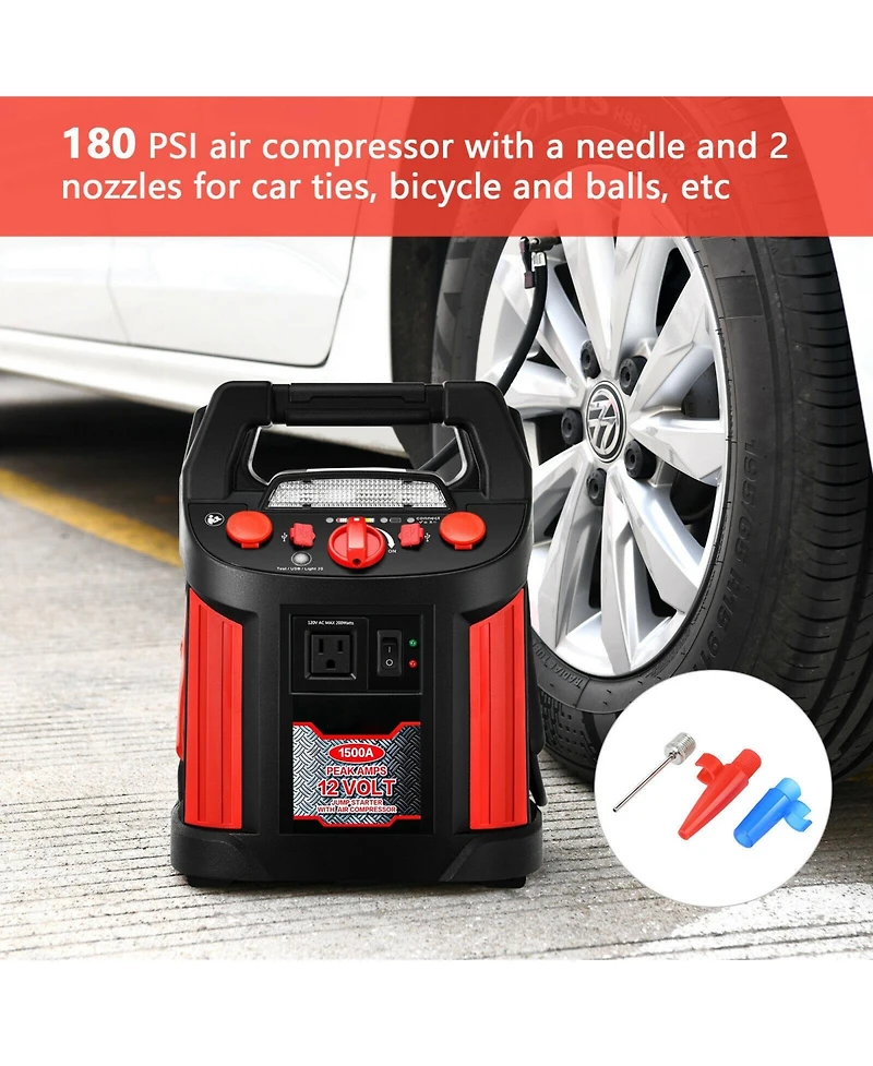 Jump Starter Air Compressor Power Bank Charger with Led Light and Dc Outlet