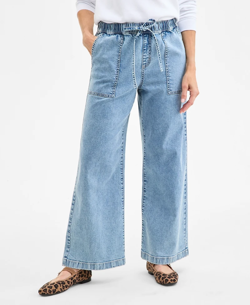Style & Co Petite High-Rise Pull-On Wide-Leg Jeans, Exclusively at Macy's