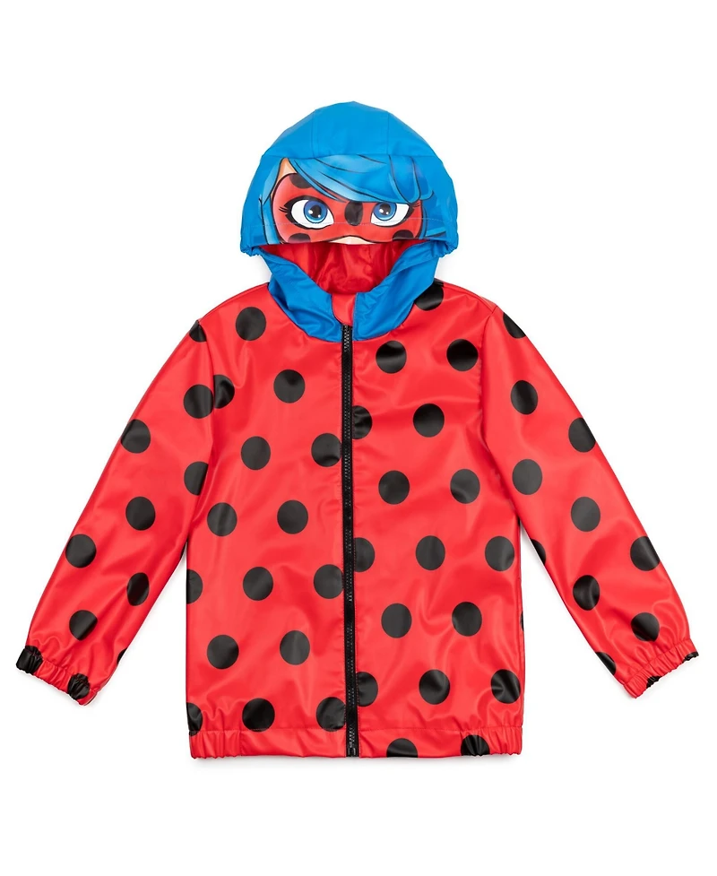 Miraculous Girls Ladybug Zip Up Waterproof Hooded Rain Jacket Coat