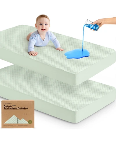 KeaBabies 2-Pack Protect+ Waterproof Crib Mattress Protector Covers, Quin Quilted Cotton Baby Topper, Toddler Sheets