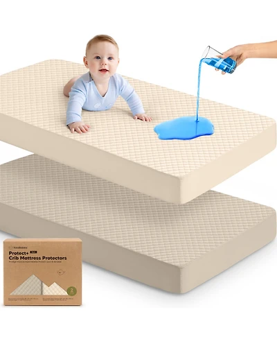 KeaBabies 2-Pack Protect+ Waterproof Crib Mattress Protector Covers, Quin Quilted Cotton Baby Topper, Toddler Sheets