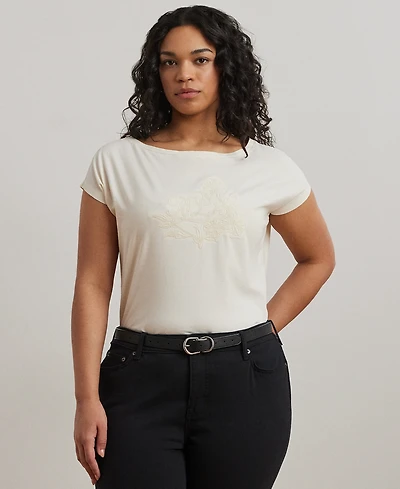 Lauren Ralph Lauren Plus Size Embroidered Jersey Tee
