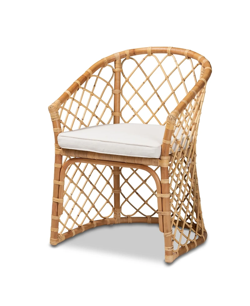 bali & pari 23.2" Upholstered and Natural Rattan Orchard Modern Bohemian Dining Chair
