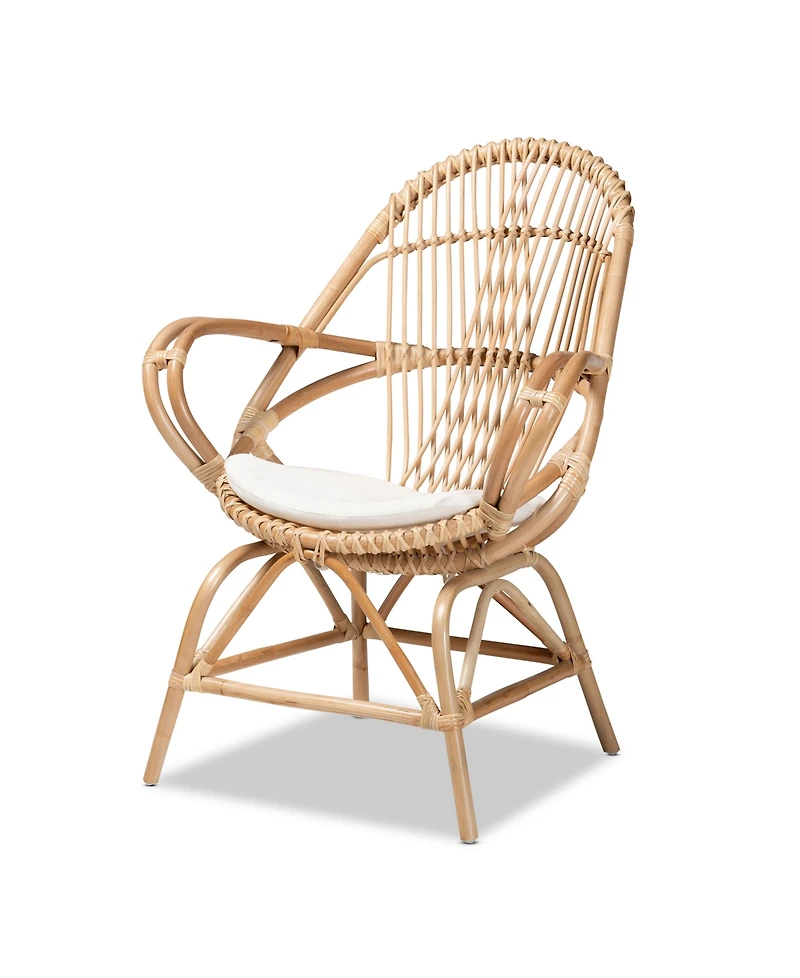 bali & pari 29" Upholstered and Finished Rattan Jayden Modern Bohemian Accent Chair