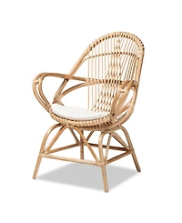 bali & pari 29" Upholstered and Finished Rattan Jayden Modern Bohemian Accent Chair