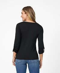 Cable & Gauge Women's Pintuck Pleat Henley Top