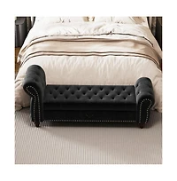 64.5 Inch Velvet Upholstered Storage Bench, Tufted Bed Bench with Nailhead Trim for Bedroom-The Pop Home