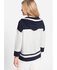 Olsen Women's Knit Zip Front Striped Hoodie