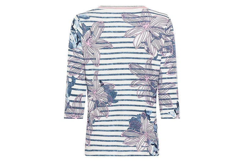 Olsen Women's Floral and Stripe Print T-Shirt
