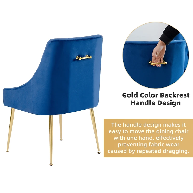 Dyhome Modern Velvet Upholstered Dining Chairs Set of 2, Mid Century Side with 5.12” Cushions and Back Pull Rod for Kitchen, Living Room