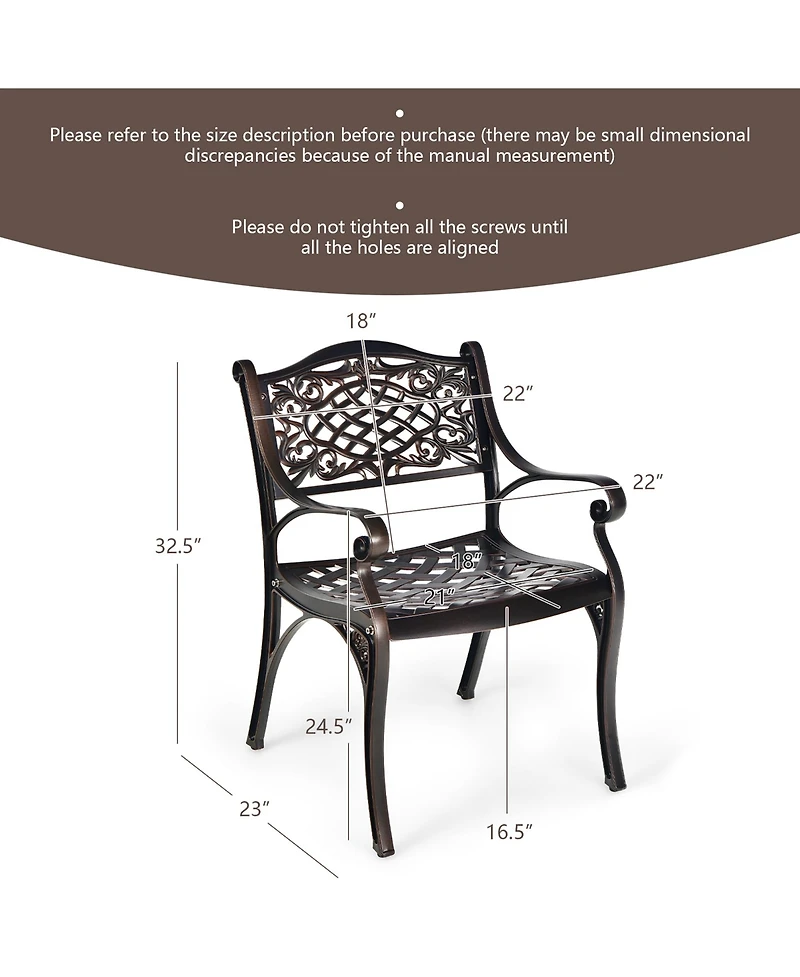 4PCS Patio Dining Bistro Chair All Weather Cast Aluminum Armrest Garden