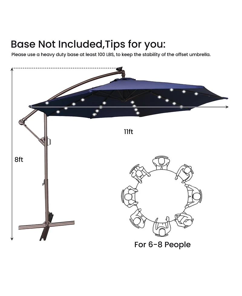 Mondawe 11ft Cantilever/Offset Hanging Patio Umbrella with Solar Light Included