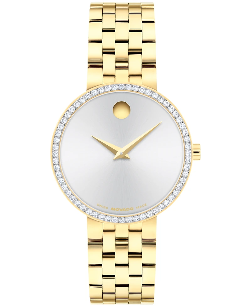 Movado Women's Museum Classic Lab Grown Diamond Swiss Quartz Light Yellow Pvd Watch, 29.5mm