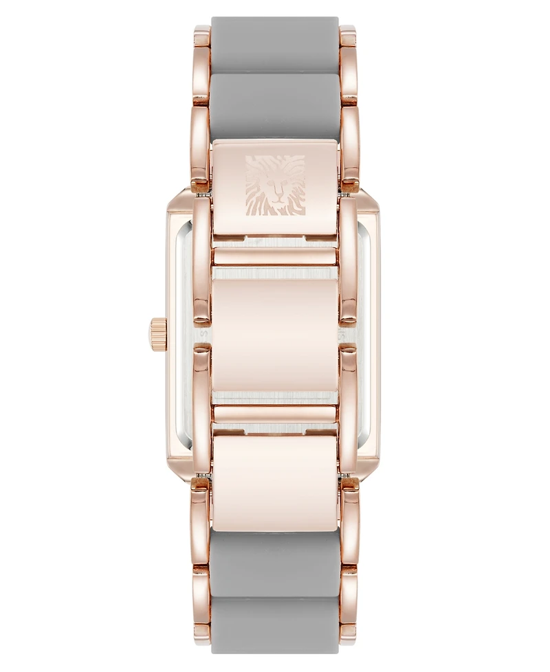 Anne Klein Women's Quartz Casual Rectangular Gray Silicone with Rose Gold-Tone Metal Alloy Bracelet Watch, 26mm